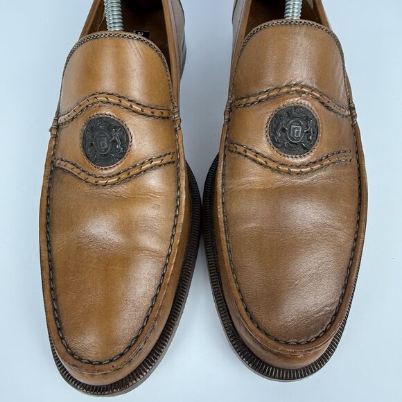 A. Testoni Italian Leather Bologna Crest Logo Mens Loafers Brown Sz 7.5 main image 5
